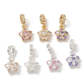 Европейские подвески с подвесками из латуни и кубическим цирконием, подвески в виде цветов с большими отверстиями, настоящее 18k позолоченное/925 посеребренное