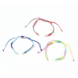 Fabrication de bracelet en perles tressées en fil de polyester teint par segment réglable, avec 304 anneaux en acier inoxydable