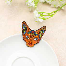 Fashionable Sphinx Cat Head Alloy Brooch Pin - Trendy and Unique Hairless Feline Animal Badge Jewelry