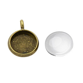 Dome Transparent Glass Cabochons and Brass Pendant Cabochon Settings for DIY