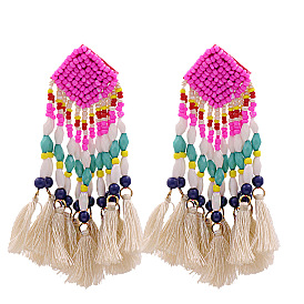 Bohemian Tassel Earrings for Women, Ethnic Cotton Thread Long Dangle Ear Drops