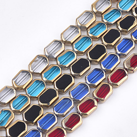 Electroplate Glass Beads Strands, Edge Plated, Rectangle