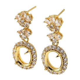 Rack Plating Brass with Cubic Zirconia Stud Earrings Finding, Lead Free & Cadmium Free, Flower