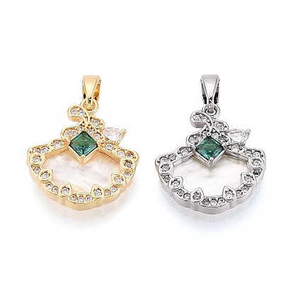 Натуральный белый оболочки подвески, Подвески в виде листьев из прозрачного и зеленого кубического циркония, инкрустированные латунью.