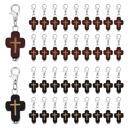 60шт 2 цвета натуральное дерево крест подвеска украшения, с цинковым сплавом застежками омаров коготь