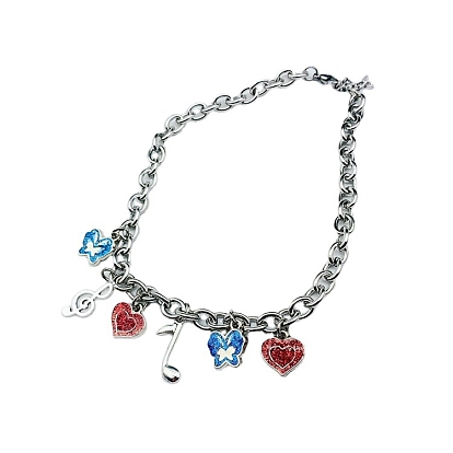 Alloy Charms Bib Necklaces with Stainless Steel Cable Chains, Musical Note & Butterfly & Heart