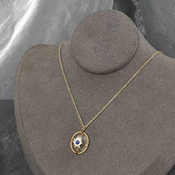 304 ожерелья из нержавеющей стали с натуральным лазуритом и подвеской в форме овала со звездой для женщин, со стеклом, ионное покрытие (ip)