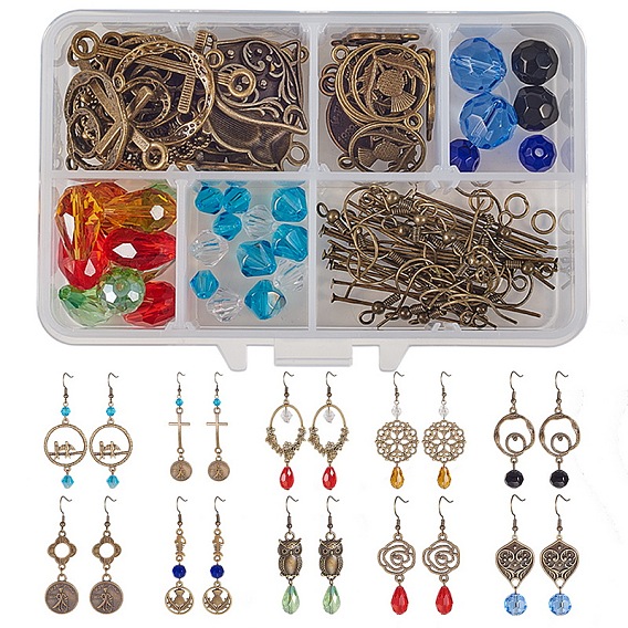 DIY Earring Making, with Tibetan Style Links/Pendants, Glass Beads, Iron Open Jump Ring and Brass Earring Hooks