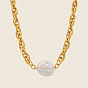 Baroque Natural Freshwater Pearl Keshi Pearl Coin Pendant 304 Stainless Steel Rope Chain Necklaces for Women, White