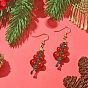 Natural Carnelian & Agate Beaded Christmas Tree Dangle Earrings, Brass Jewelry