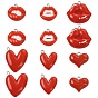 12Pcs 6 Styles Opaque Resin Pendants, Lip & Heart, with Platinum Loop