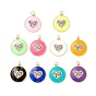 Eco-friendly Brass Micro Pave Colorful Cubic Zirconia Pendants, with Enamel and Jump Ring, Lead Free & Cadmium Free & Nickel Free, Flat Round with Heart