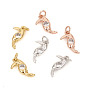 Brass Micro Pave Cubic Zirconia Charms, with Jump Rings, Bird, Clear