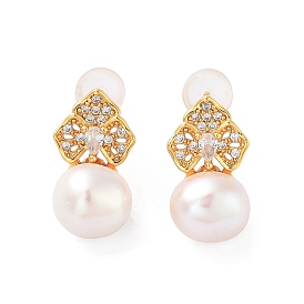 Flower Natural Pearl Stud Earrings for Women, Sterling Silver Ear Stud