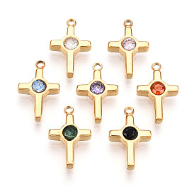 304 подвески из микро-паве из нержавеющей стали с фианитами, крестик, реальный 18 k позолоченный