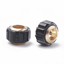 Стеклянные шампала бусины, бусины с большим отверстием, с латунным стержнем, граненые, рондель, золотой свет