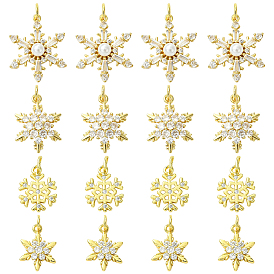 16 шт. 4 стили рождественская стойка позолоченные латунные подвески, снежинка, с кубического циркония, без свинца и без кадмия, долгоиграющий