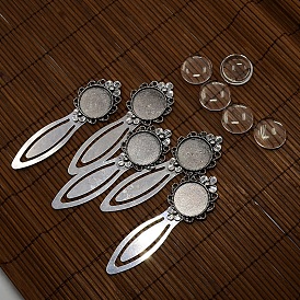 20mm clair en forme de dôme couvert de cabochon de verre pour création du marque page portrait bricolage en alliage fleurs , supports cabochons signets: 83x28 mm, bac: 20 mm