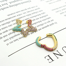 Sparkling Colorful Heart-shaped Zircon Earrings with Micro Pave Star Design for Women