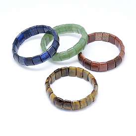 Natural & Synthetic Mixed Stone Stretch Bracelets, Rectangle