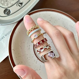 Personalized stacked sweet and cool four-leaf ring women's retro niche drip glaze color matching S925 silver opening index finger ring tide