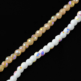 Electroplated Glass Beads Strands, Faceted, Half Plated, AB Color Plated, Round