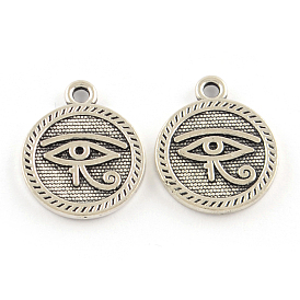 Tibetan Style Alloy Pendants, Cadmium Free & Lead Free, Flat Round with Evil Eye, 18x15x2mm, Hole: 2mm, about 613pcs/1000g