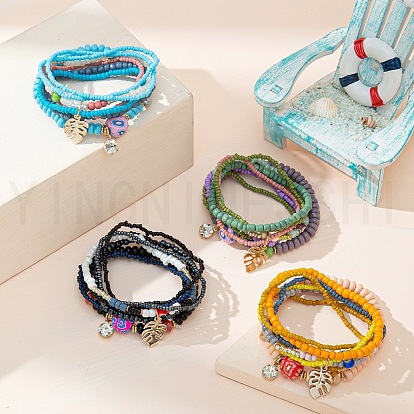 Bohemian Ethnic Handmade Beaded Bracelet Set for Women - Fashionable and Stylish Jewelry, with Random Color Large Bead