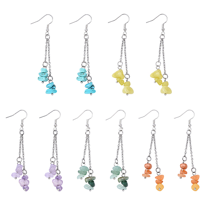 5пара латунных сережек-подвесок, с натуральной и синтетической крошкой