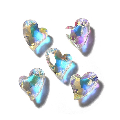 Стеклянные подвески, сердце, AB цвет, граненые