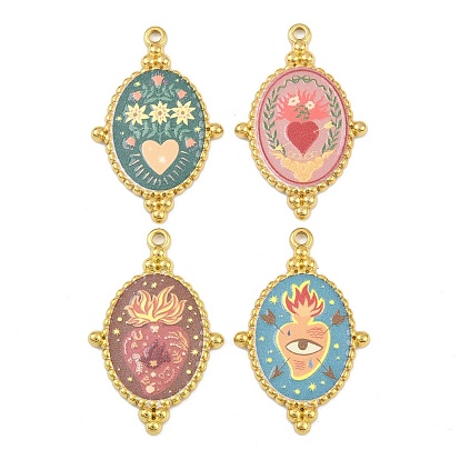 Печатные 304 подвески из нержавеющей стали, овал с рисунком сердца, вакуумное покрытие pvd, реальный 18 k позолоченный