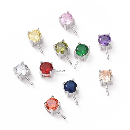 925 Sterling Silver Peg Bails, with Cubic Zirconia, Square