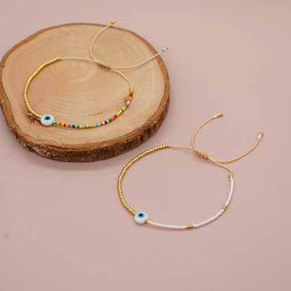 Простые стеклянные бусины, плетеные браслеты из бусин, украшения из бусин от сглаза для женщин