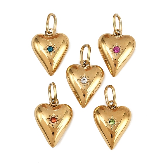 304 из нержавеющей стали с горный хрусталь подвески, сердце прелести, ионное покрытие (ip), реальный 18 k позолоченный, с целью перехода в кольце