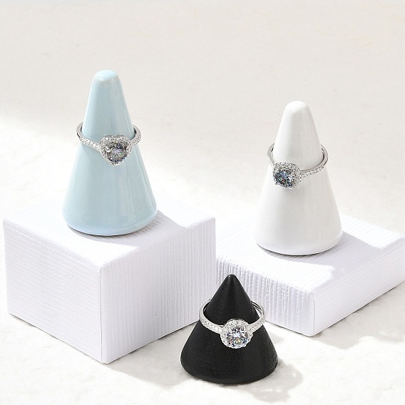 Родиевое покрытие 925 регулируемые кольца из стерлингового серебра с муассанитом для женщин, с микро проложить кубического циркония