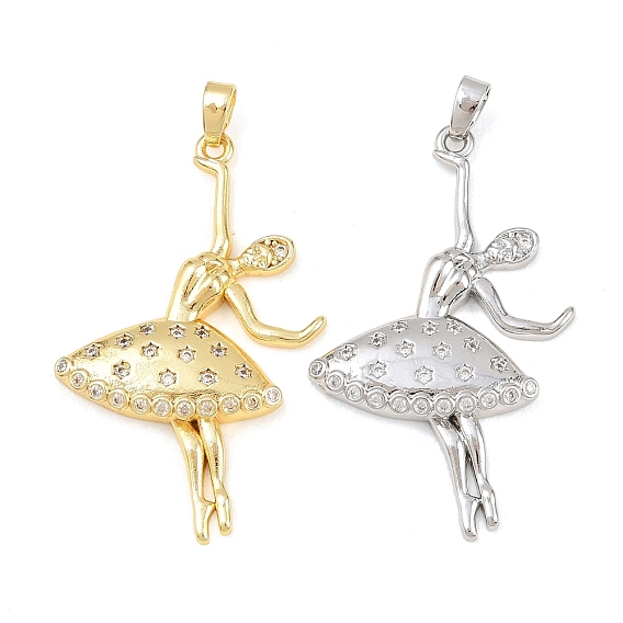 Латунные микропаве прозрачные подвески с фианитом, Балерина прелести