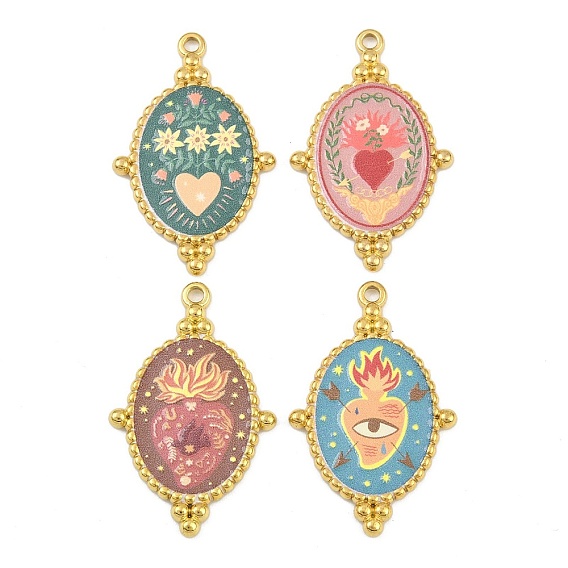 Печатные 304 подвески из нержавеющей стали, овал с рисунком сердца, вакуумное покрытие pvd, реальный 18 k позолоченный