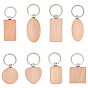 Beech Wood Keychain, with Platinum Plated Iron Split Key Rings and Alloy Connectors, Rectangle/Heart/Oval/Flat Round