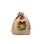 Rectangle Christmas Themed Burlap Drawstring Gift Bags, Gift Pouches for Christmas Party Supplies, BurlyWood