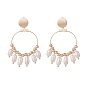 Natural Pearl Dangle Stud Earrings, Brass Big Ring Drop Earrings for Women