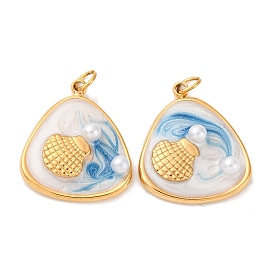 304 нержавеющей стальной эмали подвески, с имитацией жемчуга из абс-пластика и прыжковым кольцом, треугольник с подвеской в виде ракушки, ионное покрытие (ip)