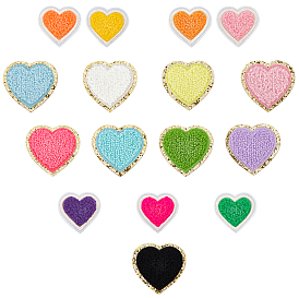 CHGCRAFT 16Pcs 16 Style Towel Cloth Computerized Embroidery Cloth Iron On/Sew On Patches, with Back Adhesive, Costume Accessories, Appliques, Heart