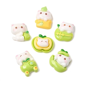 Opaque Resin Cabochons, Cat with Apple
