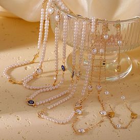 Модные элегантные пластиковые ожерелья-цепочки с имитацией жемчуга, с латунной цепочкой для женщин и девочек, зло/сердце/круглый