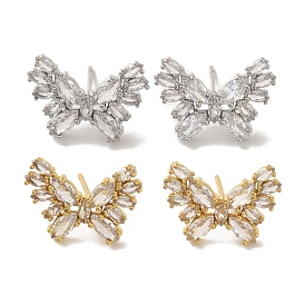 Rack Plating Brass Micro Pave Cubic Zirconia Studs Earrings, Long-Lasting Plated, Lead Free & Cadmium Free, Butterfly