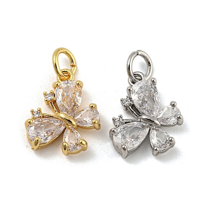 Brass Micro Pave Clear Cubic Zirconia Pendants, Cadmium Free & Nickel Free & Lead Free, Butterfly