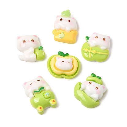 Opaque Resin Cabochons, Cat with Apple