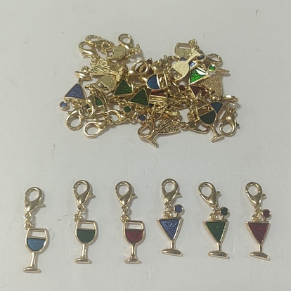 30Pcs 6 Styles Alloy Enamel Pendant Decorations, with Alloy Lobster Claw Clasps, Wine Glass Shape