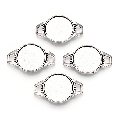 Tibetan Style Alloy Cabochon Connector Settings, Cadmium Free & Lead Free, Flat Round