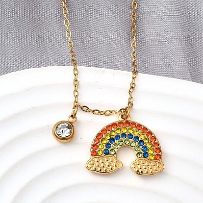304 Женские кулоны-подвески из нержавеющей стали со стразами в виде радуги, реальный 18 k позолоченный